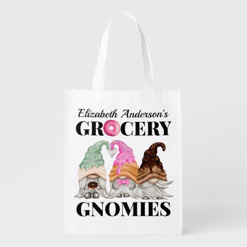 Cute Donut Gnomes Personalized Grocery Bag