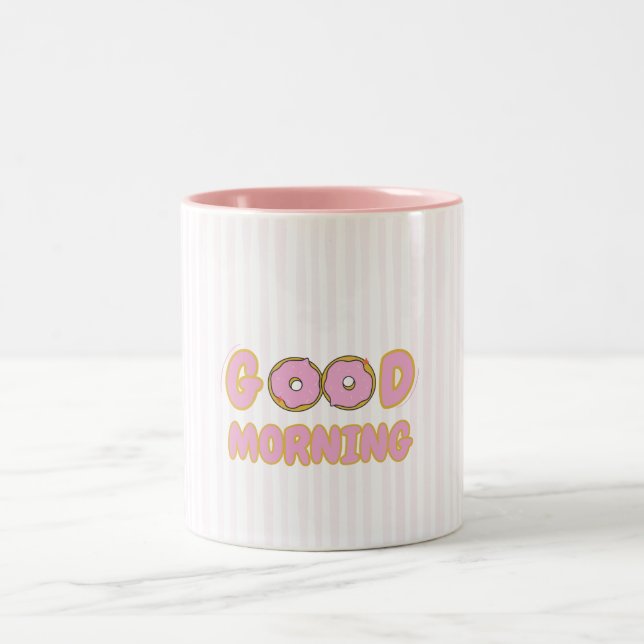 Cute Donut Good Morning Two-Tone Coffee Mug (Center)