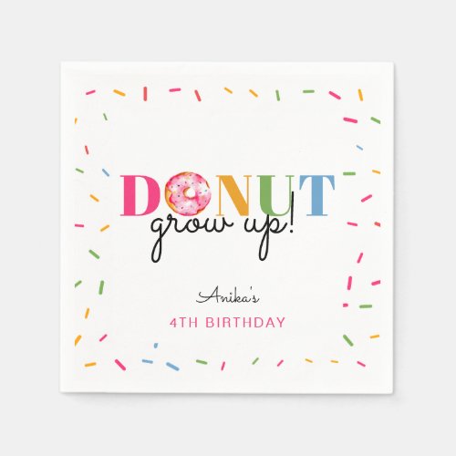 cute donut grow up birthday rainbow sprinkles napkins