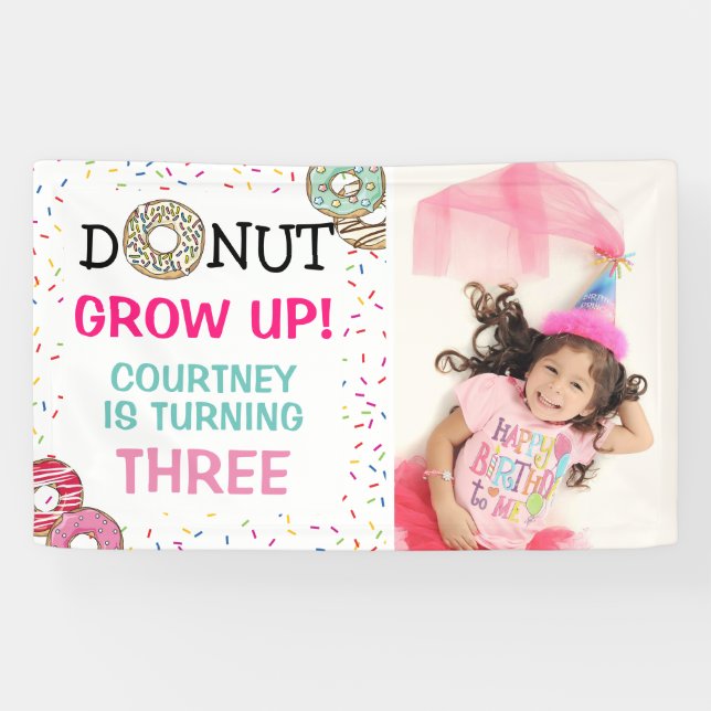 Cute Donut Grow Up | Photo Birthday Banner (Horizontal)