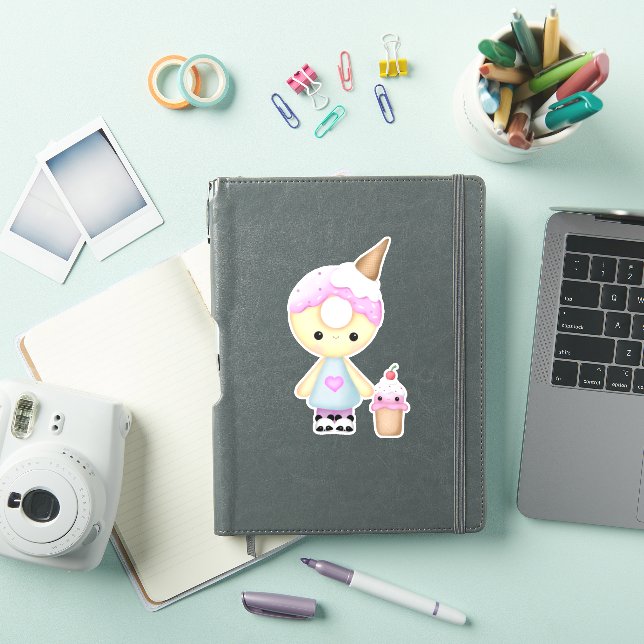 Cute Donut kawaii girl with cupcake Sticker (iPad Cover)