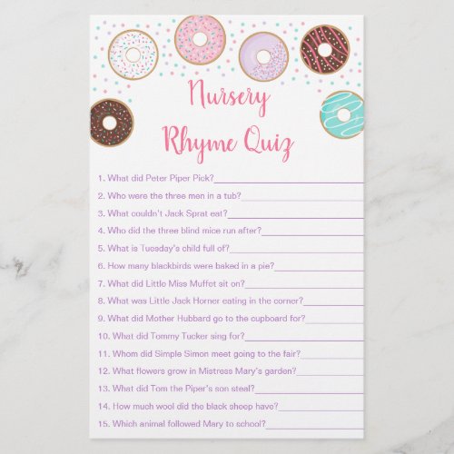 Cute Donut Nursery Rhyme Baby Shower Game