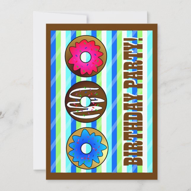 Cute Donut Party Birthday Invite 5 x 7 - Blue (Front)