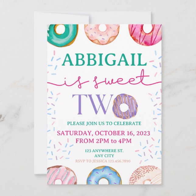 Cute Donut Party Sweet two 2nd birthday Invitation (Front)
