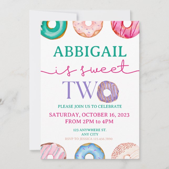 Cute Donut Party Sweet two 2nd birthday Invitation (Front)