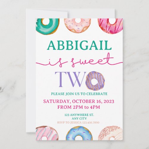 Cute Donut Party Sweet two 2nd birthday Invitation