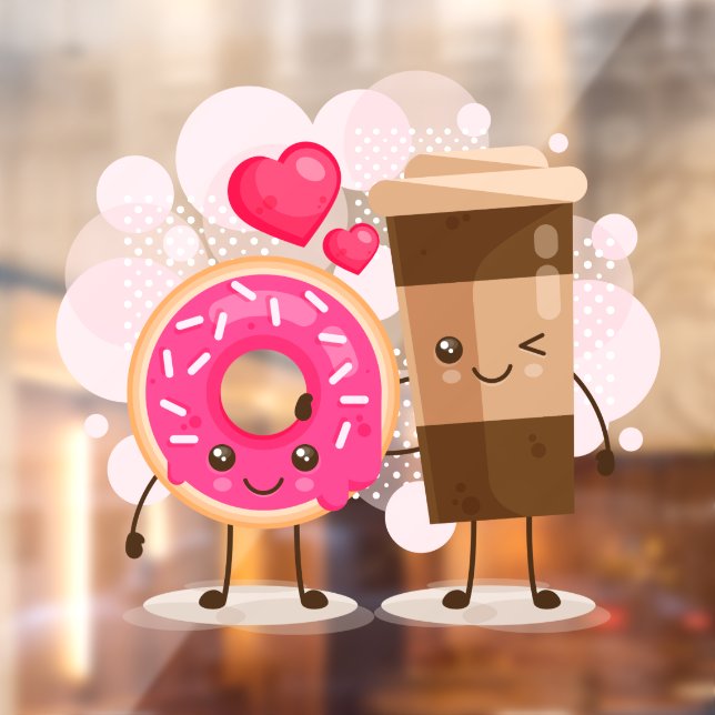 Cute Donut Shop True Love Donuts with Coffee Window Cling (Sheet 2)