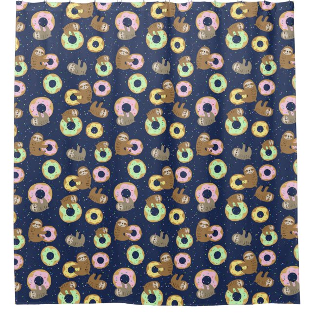 Cute Donut Sloths Shower Curtain (Front)