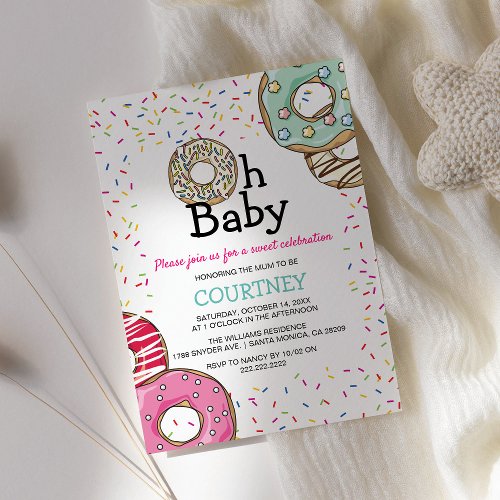 Cute Donut  Sprinkles Oh Baby  Baby Shower Invitation