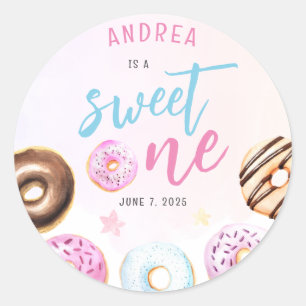 Cute Donut Sweet One Blue and Pink First Birthday Classic Round Sticker