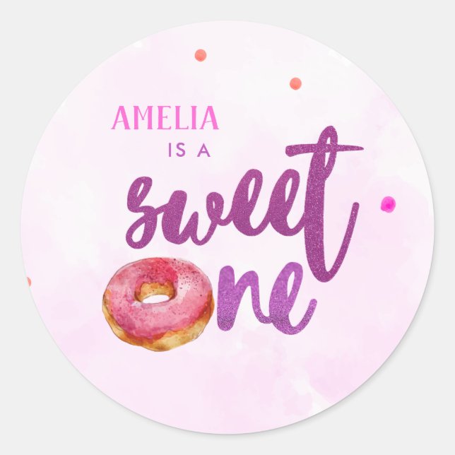 Cute Donut sweet one girl 1st Birthday  Classic Round Sticker (Front)