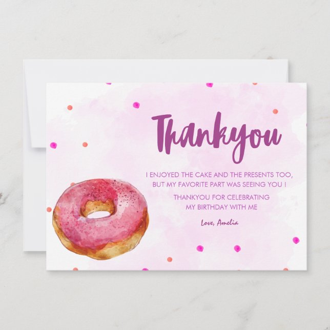 Cute Donut sweet one girl 1st Birthday  Thank You Card (Front)