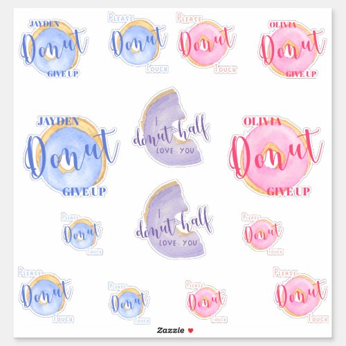 Cute Donut Watercolor Pink and Blue Vinyl Sticker