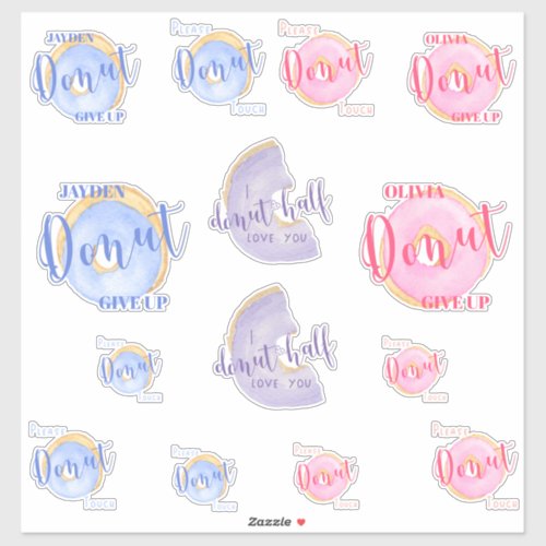 Cute Donut Watercolor Pink and Blue Vinyl Sticker