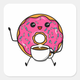 Cute Donut With Coffee Square Sticker