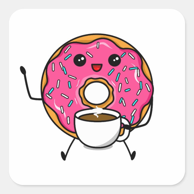 Cute Donut With Coffee Square Sticker (Front)
