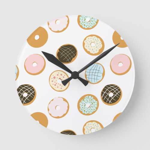 Cute Donut with Colorful Frosting Baker  Round Clock