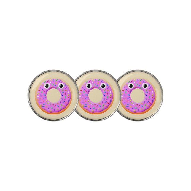 Cute Donut With Eyes And Sprinkles Drawing Golf Ball Marker (3 Up)