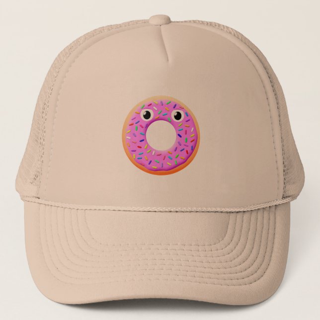 Cute Donut With Eyes And Sprinkles Drawing Trucker Hat (Front)