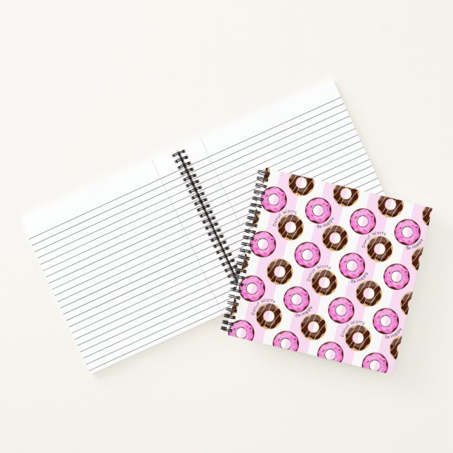 Cute Donut Worry Be Happy Fun Food Donuts Pattern Notebook (Inside)