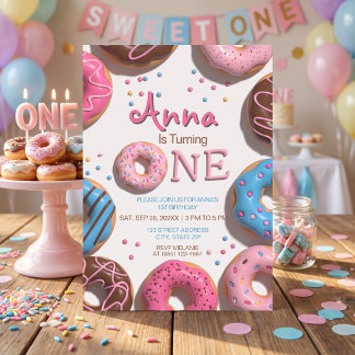 cute donuts 1st birthday invitation