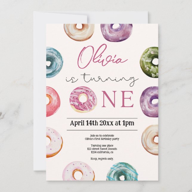 Cute Donuts 1st Birthday,Sweet Treats for baby Inv Invitation (Front)