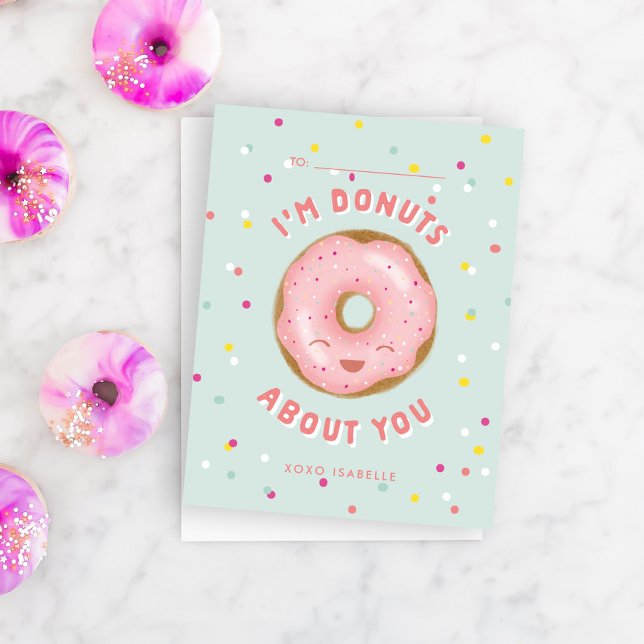 Cute Donuts About You Kids Valentine's Day Note Card (Creator Uploaded)