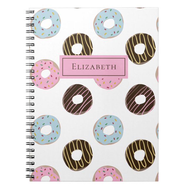 Cute Donuts Add your own Name Custom Monogram Notebook (Front)