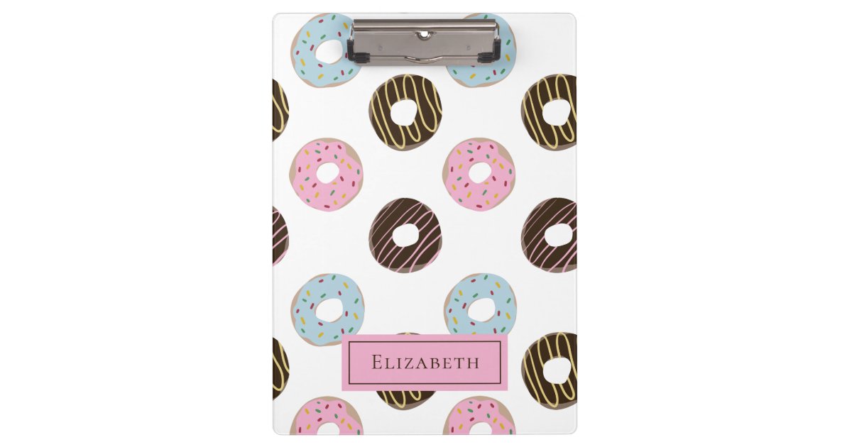 Cute Donuts Add your own Name Custom Monogram Pla Clipboard | Zazzle