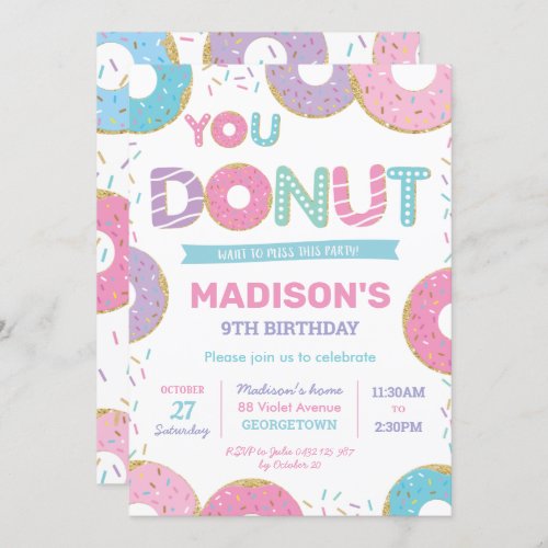 Cute Donuts and Sprinkles Birthday Party Invitation