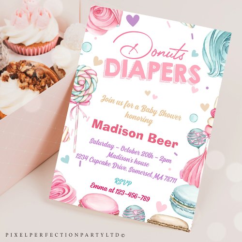  Cute Donuts Diapers Baby Shower  Invitation