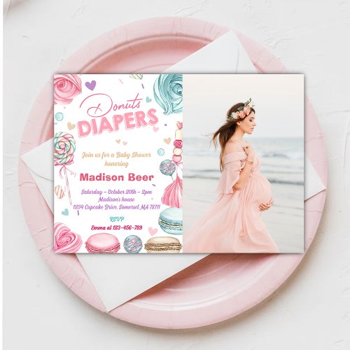  Cute Donuts Diapers Baby Shower Photo Invitation