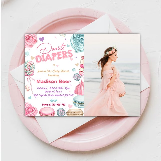  Cute Donuts Diapers Baby Shower Photo Invitation (Creator Uploaded)