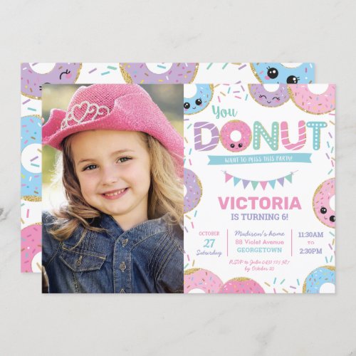 Cute Donuts Donut Birthday Party Photo Invitation