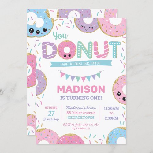 Cute Donuts Donut Sprinkles Birthday Party Invitation