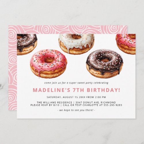 Cute Donuts  Fun Sweet Kids Girls Birthday Party Invitation