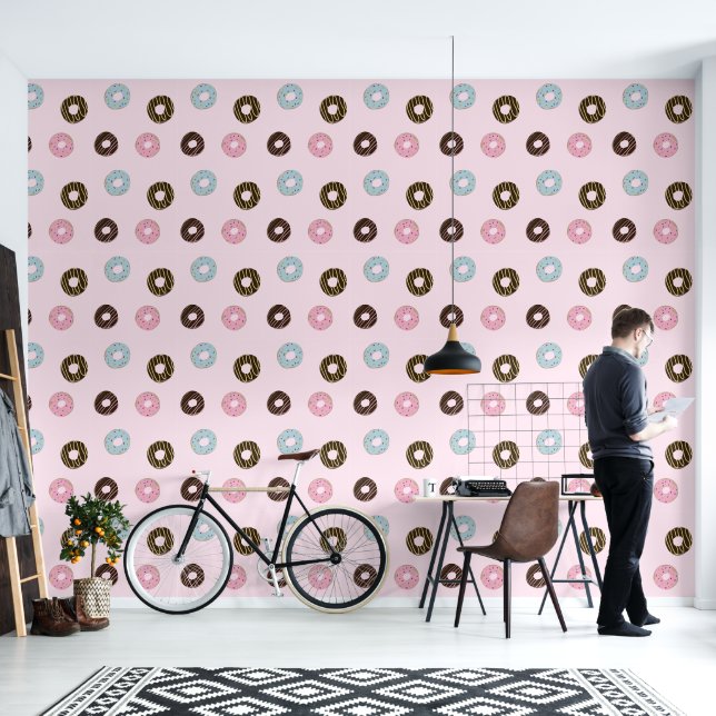 Cute Donuts Pink Wallpaper (Living Room)
