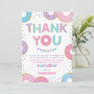Cute Donuts Sprinkles Doughnuts Birthday Party Thank You Card