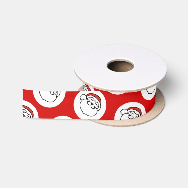 Cute Doodle Art Christmas Santa on Red Satin Ribbon (Spool)