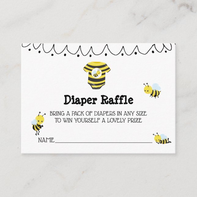 *~* Cute Doodle Bee Baby Shower Diaper Raffle Enclosure Card (Front)