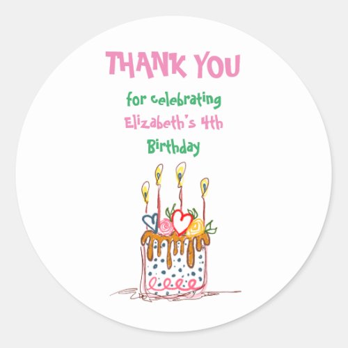 Cute Doodle Cake Thank You Round Sticker