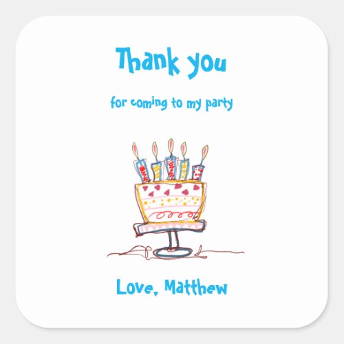 Cute Doodle Cake Thank You Square Sticker