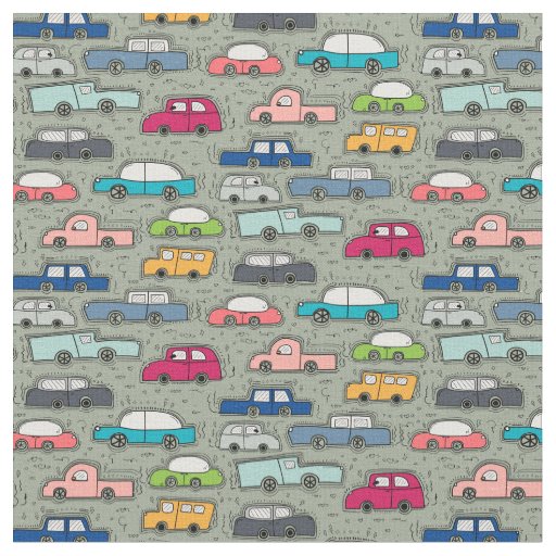 Cute Doodle Car Automobile Pattern Fabric