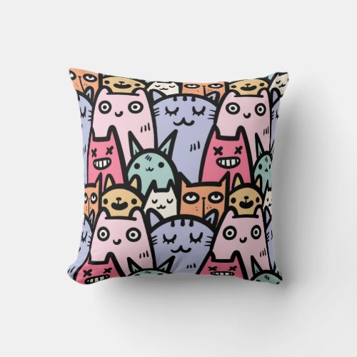 Cute doodle cartoon cats pattern for cat lovers throw pillow