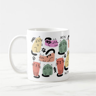 Cute Doodle Cats And Paw Prints Coffee Mug
