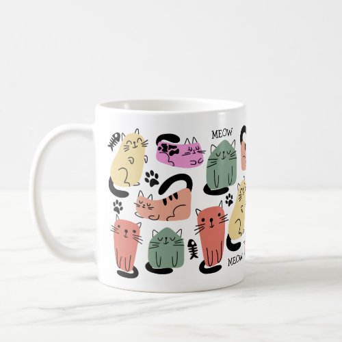 Cute Doodle Cats And Paw Prints Coffee Mug