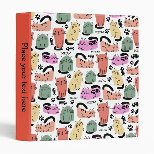 Cute Doodle Cats And Paw Prints Custom 3 Ring Binder