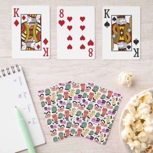 Cute Doodle Cats And Paw Prints Jumbo Poker Cards