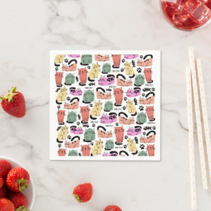 Cute Doodle Cats And Paw Prints Napkins