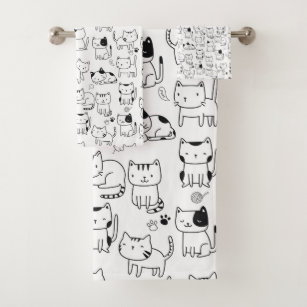 Cute Doodle Cats Pattern Bath Towel Set